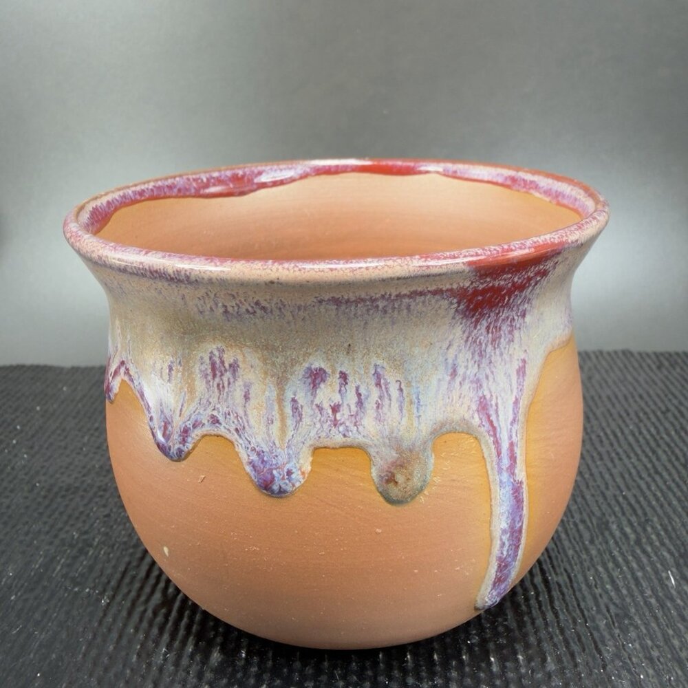 Hand Made Redware Pottery Heavy Drip Glaze‎ Artist Marked Salsa Dish Bowl VTG